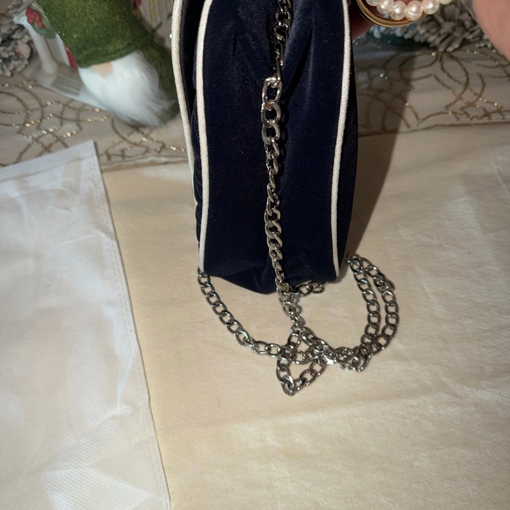 Dior Dark Blue Crossbody Bag with Silver Chain - Picture 9 of 11